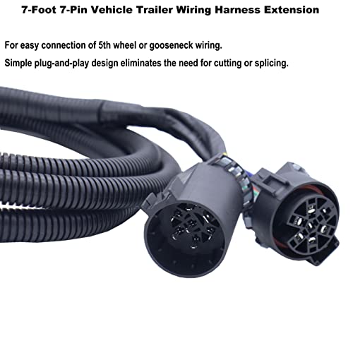 MOCW 7-Foot 7-Pin Vehicle Trailer Wiring Harness Extension Truck Bed Extension for 5th Wheel & Gooseneck Trailers for Chevrolet, Dodge, Ford, GMC,Nissan, Ram Toyota