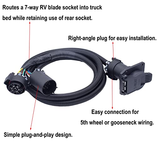 MOCW 7-Foot 7-Pin Vehicle Trailer Wiring Harness Extension Truck Bed Extension for 5th Wheel & Gooseneck Trailers for Chevrolet, Dodge, Ford, GMC,Nissan, Ram Toyota