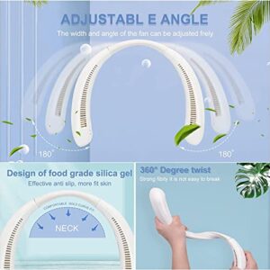 MQ Portable Neck Fan, Cooling Personal Fans Hands Free Bladeless Fan 3 Speeds Adjustment Rechargeable USB Powered Wearable Headphone Design Hanging Neck Fan Personal Fan, White