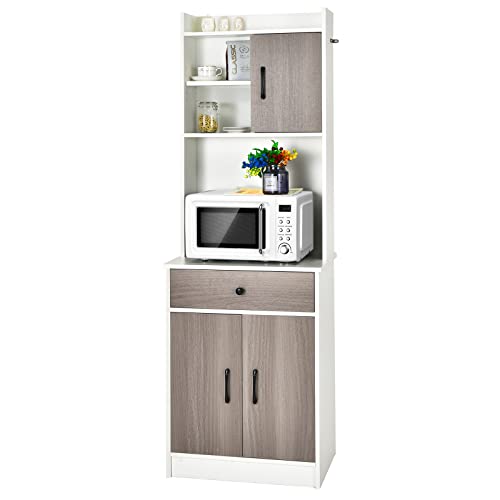 COSTWAY 71" Kitchen Buffet with Hutch, 3-Door Kitchen Pantry with Large Drawer, Adjustable Shelves, Wide Countertop, Cable Hole, Storage Cabinet for Living Room (White)