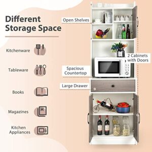 COSTWAY 71" Kitchen Buffet with Hutch, 3-Door Kitchen Pantry with Large Drawer, Adjustable Shelves, Wide Countertop, Cable Hole, Storage Cabinet for Living Room (White)