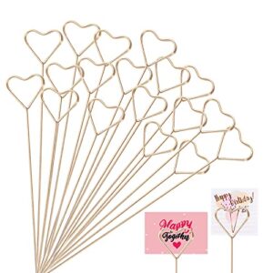 kimober 30pcs metal floral place card holder,13.4 inch golden heart flower picks photo memo clips gift card holder for flower arrangements,wedding and birthday party