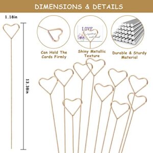 KIMOBER 30PCS Metal Floral Place Card Holder,13.4 Inch Golden Heart Flower Picks Photo Memo Clips Gift Card Holder for Flower Arrangements,Wedding and Birthday Party