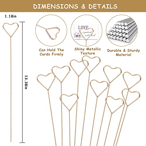 KIMOBER 30PCS Metal Floral Place Card Holder,13.4 Inch Golden Heart Flower Picks Photo Memo Clips Gift Card Holder for Flower Arrangements,Wedding and Birthday Party
