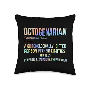 funny 80th birthday gifts men women tees octogenarian definition 80 years old 80th birthday tie-dye throw pillow, 16x16, multicolor