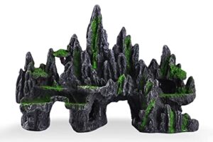 ibwell aquarium ornament rock cave landscape, artificial mountain hill view stone with moss, fish tank decoration