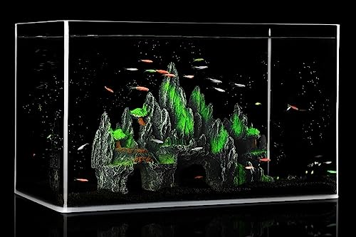 IBWell Aquarium Ornament Rock Cave Landscape, Artificial Mountain Hill View Stone with Moss, Fish Tank Decoration