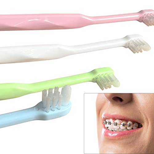 HRASY Orthodontic Toothbrush Small Head End Tuft Toothbrush Tiny Compact Interspace Brush for Braces and Teeth Detail Cleaning, 4 Pieces (C)