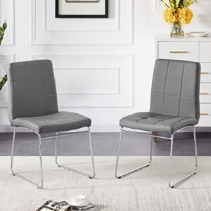 dining chairs set of 2 - comfortable leather dining room chairs, modern kitchen chairs with metal legs side chairs, accent chairs for living room, bedroom - gray