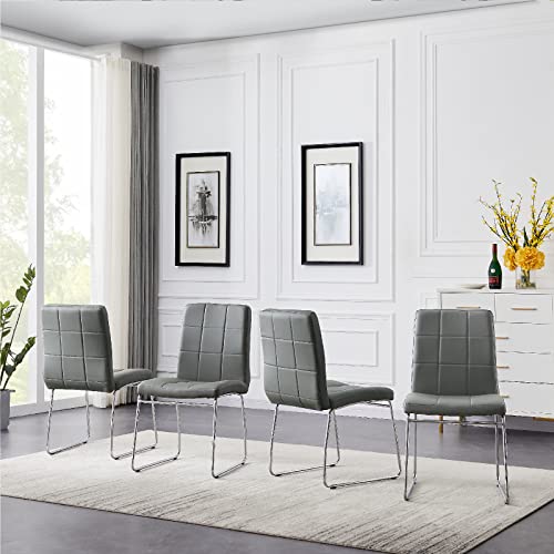 Dining Chairs Set of 2 - Comfortable Leather Dining Room Chairs, Modern Kitchen Chairs with Metal Legs Side Chairs, Accent Chairs for Living Room, Bedroom - Gray