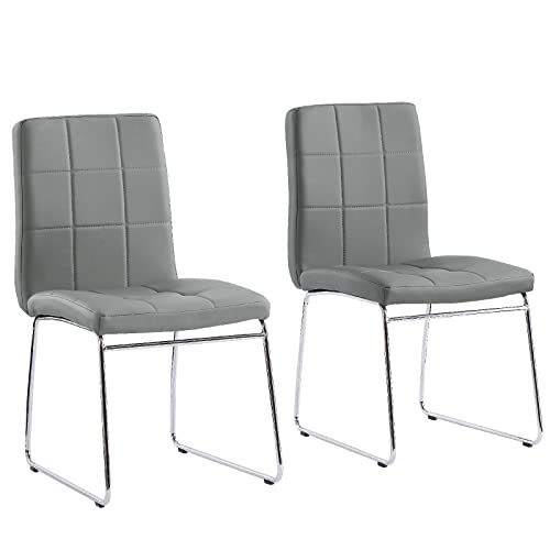 Dining Chairs Set of 2 - Comfortable Leather Dining Room Chairs, Modern Kitchen Chairs with Metal Legs Side Chairs, Accent Chairs for Living Room, Bedroom - Gray