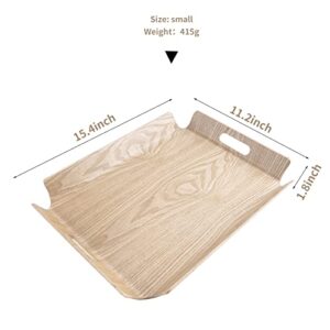 Serving Tray,Wood Serving Tray with Handles,Wooden Trays for Eating,Nature Wooden Breakfast Tray for Sofa,Bed,Eating,Working,15.4*11.2*1.8 inch(Small)