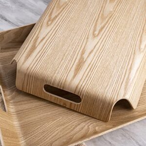 Serving Tray,Wood Serving Tray with Handles,Wooden Trays for Eating,Nature Wooden Breakfast Tray for Sofa,Bed,Eating,Working,15.4*11.2*1.8 inch(Small)