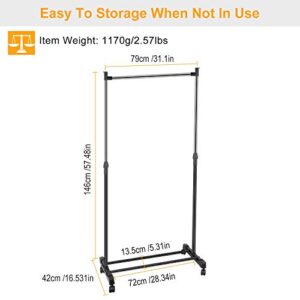 TeqHome Garment Racks 3.12ft-4.80ft Height Adjustable Clothes Stand,15kg/33lbs Foldable Clothes Hanger w/ Wheels Storage Shelf For Dormitory Home