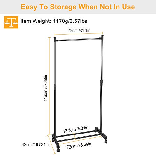 TeqHome Garment Racks 3.12ft-4.80ft Height Adjustable Clothes Stand,15kg/33lbs Foldable Clothes Hanger w/ Wheels Storage Shelf For Dormitory Home