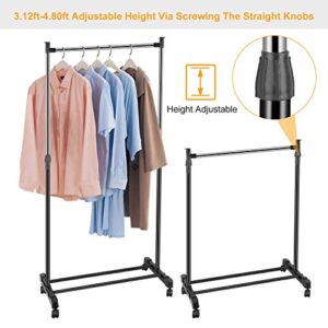 TeqHome Garment Racks 3.12ft-4.80ft Height Adjustable Clothes Stand,15kg/33lbs Foldable Clothes Hanger w/ Wheels Storage Shelf For Dormitory Home