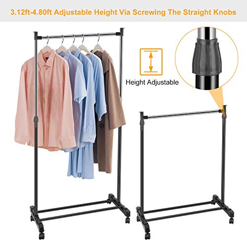 TeqHome Garment Racks 3.12ft-4.80ft Height Adjustable Clothes Stand,15kg/33lbs Foldable Clothes Hanger w/ Wheels Storage Shelf For Dormitory Home