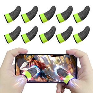 10 pcs gaming finger sleeve, mobile controller thumb, highly conductive 100% silver thread, anti-sweat breathable protect finger touchscreen finger sleeve for mobile phone games (fluorescent green)