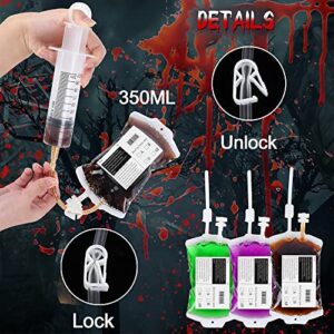 GonLei 30 Packs Blood Bags, Reusable IV Bags for Drinks, Halloween Vampire for Zombie Blood Bag Drink Container(30pcs Clips and 11.8 Oz Bag, 30 Label, 3 funnels, 1 Syringes)