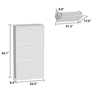 DiDuGo Shoe Cabinet with 3 Flip Drawers, Slim Shoe Storage Cabinet for Entryway Grey (22.4”W x 9.4”D x 42.1”H)