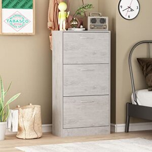 DiDuGo Shoe Cabinet with 3 Flip Drawers, Slim Shoe Storage Cabinet for Entryway Grey (22.4”W x 9.4”D x 42.1”H)