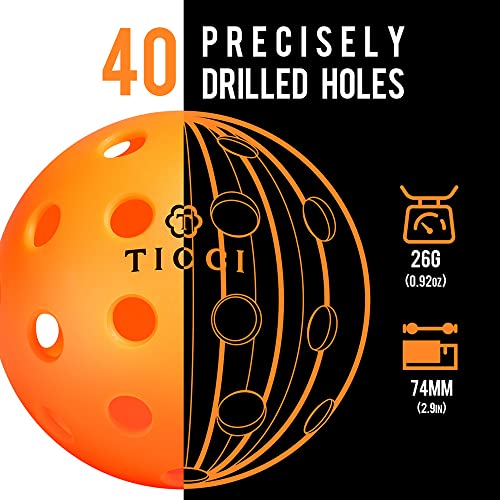 TICCI USAPA 40 Holes Outdoor Pickleballs USA Pickleball Approved Ball Orange 15 Pack