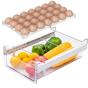 vacane fridge drawer with removable 28 grid egg tray, clear egg drawer for refrigerator fridge organizer bins, fridge storage container under shelf holder for fruit,vegetable,meat,cheese