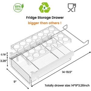 vacane Fridge Drawer with Removable 28 Grid Egg Tray, Clear Egg Drawer for Refrigerator Fridge Organizer Bins, Fridge Storage Container Under Shelf Holder for Fruit,Vegetable,Meat,Cheese