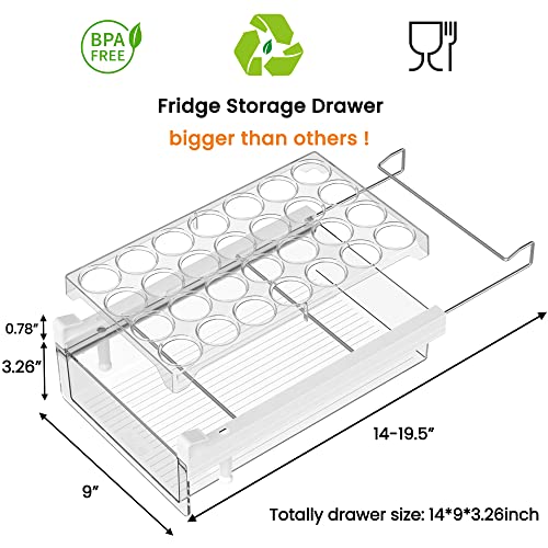 vacane Fridge Drawer with Removable 28 Grid Egg Tray, Clear Egg Drawer for Refrigerator Fridge Organizer Bins, Fridge Storage Container Under Shelf Holder for Fruit,Vegetable,Meat,Cheese