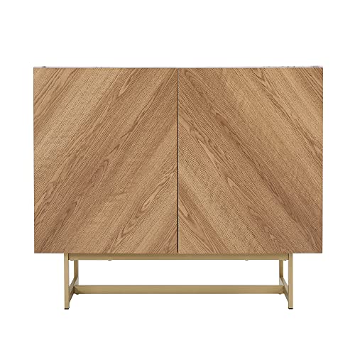 roomfitters 39" Modern Sideboard Buffet Cabinet, Herringbone Pattern Mid-Century Credenza with Doors, Media Console with Storage, Wine Cabinet for Kitchen, Living Room, Entryway, Oak, Gold Metal Legs