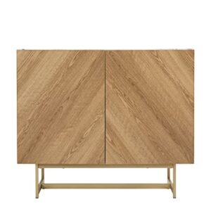 roomfitters 39" Modern Sideboard Buffet Cabinet, Herringbone Pattern Mid-Century Credenza with Doors, Media Console with Storage, Wine Cabinet for Kitchen, Living Room, Entryway, Oak, Gold Metal Legs