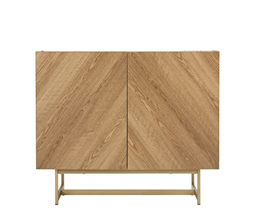 roomfitters 39" Modern Sideboard Buffet Cabinet, Herringbone Pattern Mid-Century Credenza with Doors, Media Console with Storage, Wine Cabinet for Kitchen, Living Room, Entryway, Oak, Gold Metal Legs