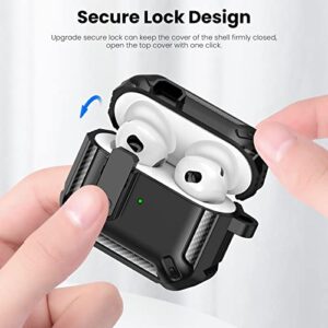 ACAGET for Airpods 3 Case Cover with Keychain, Secure Lock Full Body Protective Rugged Airpods 3 Case Shockproof Hard Shell Armor Case for AirPods 3rd Generation Supports Wireless Charge Men Boy Black
