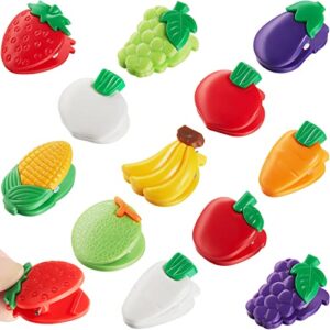 12 pieces fruit kitchen clips plastic bread bag clips cute chip clips funny bag clips food storage bag sealer clips for chips, snacks, food storage, 12 styles