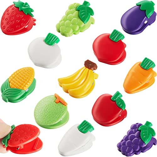 12 Pieces Fruit Kitchen Clips Plastic Bread Bag Clips Cute Chip Clips Funny Bag Clips Food Storage Bag Sealer Clips for Chips, Snacks, Food Storage, 12 Styles