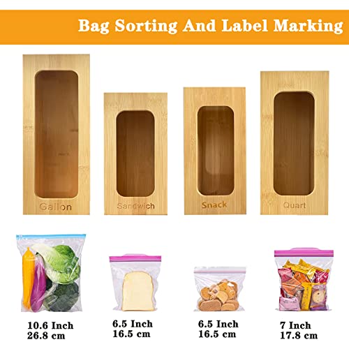 Food Storage Bag Organizer Holders, Bamboo Ziplock Bag Storage Organizer Dispenser for Kitchen Drawer, Compatible with Ziploc, Solimo, Glad, Hefty for Gallon, Quart, Sandwich, Snack Variety Size Bags