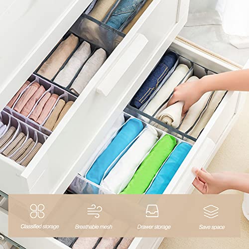 SANTUKEY Wardrobe Clothes Organizer, 7 Grids Washable Portable Closet Organizer Mesh Separation Storage Box Foldable Closet Drawer Organizer for Underwear, Socks, Scarves, Leggings, Skirts, T-shirts