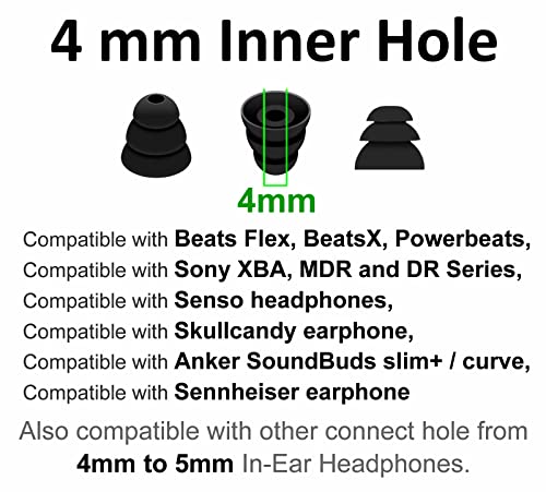 A-Focus 9 Pairs Noise Isolation Triple Three Flange Ear Tips Buds Plugs Gels Bud with 4mm Inner Hole for Inside Diameter 4mm-4.8mm Earbuds in-Ear Earphones, S/M/L Black White