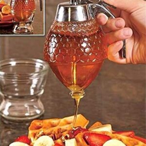 Honey dispenser no drip acrylic(ABS) with stand, Honey jar with dipper, Maple syrup dispenser for Syrup, Sugar, Sauces, Condiments(200ML)