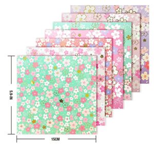 CUTBLAJAT 112 Sheets Heavier Origami Paper Japanese Cherry Blossom Pattern Sakura Bronzing Chiyogami 6" 15cm Washi Easy Fold Paper for Beginner