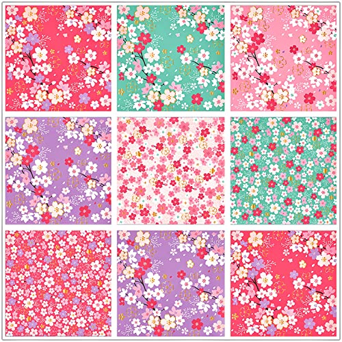 CUTBLAJAT 112 Sheets Heavier Origami Paper Japanese Cherry Blossom Pattern Sakura Bronzing Chiyogami 6" 15cm Washi Easy Fold Paper for Beginner