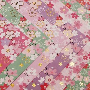 CUTBLAJAT 112 Sheets Heavier Origami Paper Japanese Cherry Blossom Pattern Sakura Bronzing Chiyogami 6" 15cm Washi Easy Fold Paper for Beginner