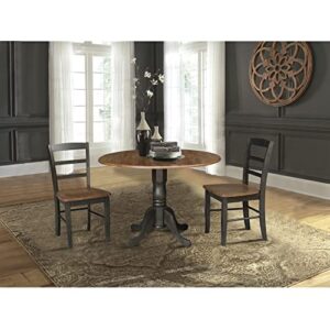 ic international concepts 42" dual drop leaf pedestal dining 2 table and chairs, hickory/washed coal