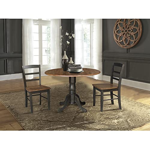 IC International Concepts 42" Dual Drop Leaf Pedestal Dining 2 Table and Chairs, Hickory/Washed Coal