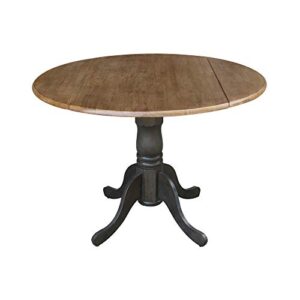 IC International Concepts 42" Dual Drop Leaf Pedestal Dining 2 Table and Chairs, Hickory/Washed Coal