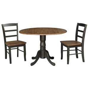 IC International Concepts 42" Dual Drop Leaf Pedestal Dining 2 Table and Chairs, Hickory/Washed Coal