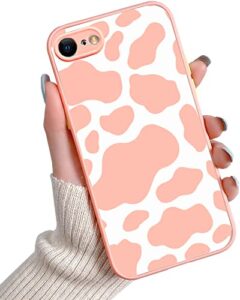 subesking for iphone 7/8/se 2020 pink cow print case,translucent matte hard pc back with cute pattern design for women girls soft tpu silicone bumper slim fit clear protective phone cover 4.7 inch