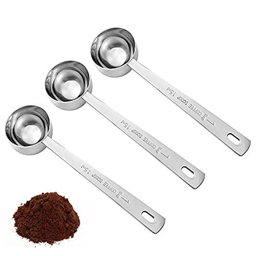 KAZETEC Stainless Steel Coffee Scoops with Long Handle,Stainless Steel 1 Table Spoon,for Coffee Milk Fruit Powder, Measuring Dry and Liquid Ingredients, Cooking Baking(3 Pieces 15 ml)