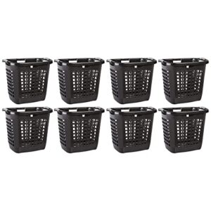sterilite ultra easy carry plastic dirty clothes laundry hamper bin with reinforced rim and integrated handles, black (8 pack)