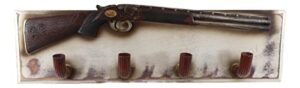 ebros gift 20" long rustic western country hunter shotgun with ammo bullet hooks mounted on wooden plank wall hanging decor hallway mudroom entrance cabin lodge organizer for coats keys hats